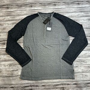 Indigo Star Men's Raglan Sleeve Burnout V Neck Henley Grey Gray Black S SM Small